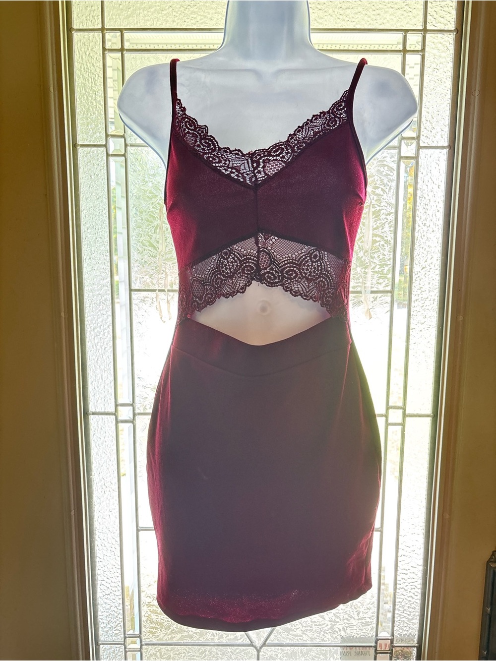 Windsor Burgundy Lace-Trim Slip Dress